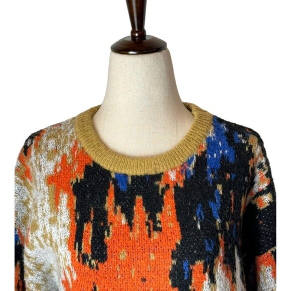 Cider Orange And Black Multicolor Print Crew Neck Pullover Sweater Size XS - Picture 6 of 7